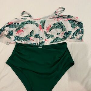 Tropical Print Off-Shoulder Bikini Set